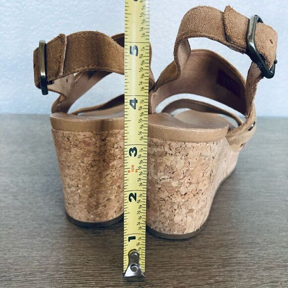 UGG Tan Suede Leather Cork Wedge Sandals 9 - Picture 8 of 8